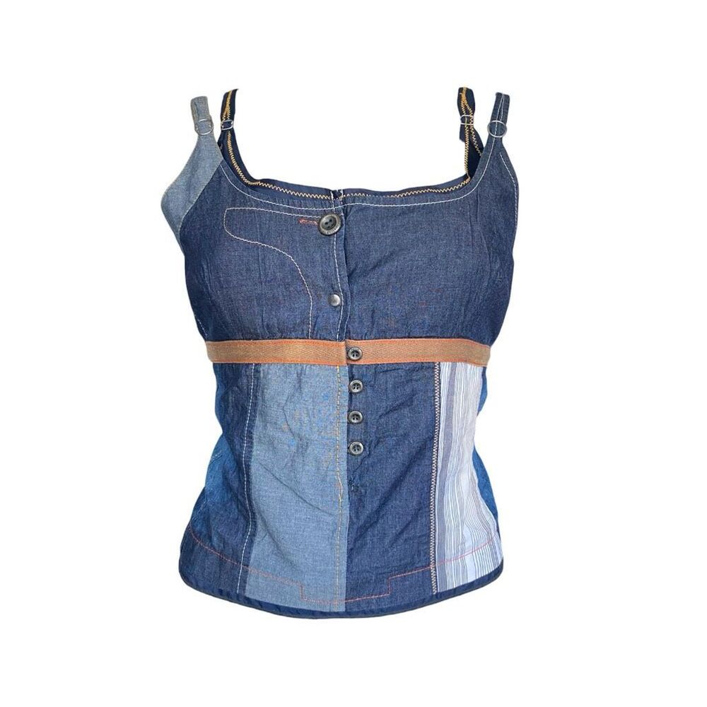 euro vintage patchwork denim tank top